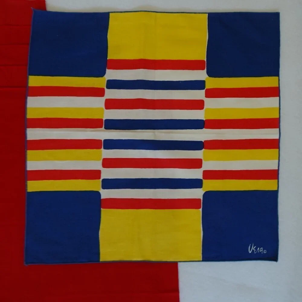 Cloth Napkins Set of 8 Vintage Square Solid Red + Multicolor
